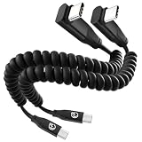 USB Type-C ケーブル短い【0.3m-1m/2本セット】直角L 型コイル型 伸びる USB-C to USB-C 3.2 Gen2 ケーブル 20Gbps高速転送 100W 急速充電 4K 映像出力 充電ケーブル Android Auto/CarPlay iPhone17/16/15 Galaxy S26 S25 iPad MacBook 対応