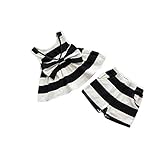 Pojour 夏 1-6歳キッズドレス 子供かわいいキャミソール 上下セット 通気 綿 可愛いリボン付き 黒（100cm）