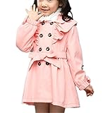 WIN キッズ トレンチコート ガールズ トレンチ おしゃれ 本格仕様 ドレストレンチ ベルト タック フレアー 上質 コート 子供 女の子 フォーマル アウター (140cm, ピンク)