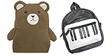 ピアノ鍵盤ミニリュック と くまブランケットのセット (ブラック)