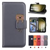 CASAFUNY Galaxy S23 Ultra ケース手帳型 samsung galaxy s23 ultra ケース 手帳型 高級PUレザー S23 Ultra 手帳型ケース カード収納 財布型 samsung s23 ultra 携帯カバー 内蔵 マグネット スタンド機能 ギャラクシー S23 ウルトラ カバー Galaxy S23 Ultra カバー 灰色のクマ
