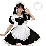 [MEYOIJK] メイド服 コスプレ 可愛い 3色展开 コンカフェ 定番 萌え ショート丈 半袖 フリル メイドコスチューム ブラック ピンク パープル ゴスロリ ワンピース レディース エプロン ハロウィン 仮装 制服 メイド喫茶 イベント 撮影 学園祭