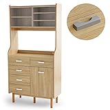 【トッテルシリーズ】 食器棚 キッチンキャビネット 色違い 選べる 取っ手 大容量収納 引き出し5杯 2口コンセント レンジ台 幅90cm オーク