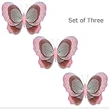 Set of 3 HangingバタフライピンクブラウンホワイトTriple Layeredナイロンメッシュ蝶赤ちゃん保育園寝室女の子部屋天井壁装飾ウェディング誕生日パーティーシャワーデコレーションb
