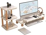 KDBT 【可愛い雲形デザイン白木製】デュアルモニタースタンド 卓上PC台 ノートパソコン/iMac/タブレット対応 (60cmホワイト) 最大25kg耐荷重 矩形シンプルデザイン デスク収納スペース拡大 快適ワークスペース作成 (70cm,ホワイト)