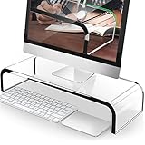 AboveTEK（アボーヴ テック）アクリル製モニター台｜クリア｜一体成型｜パソコン台｜ノートパソコンスタンド｜プリンター台｜テレビ台｜ディスプレイスタンド｜机上台｜卓上｜デスクボード｜台下収納｜幅51.8×奥行20.3×高さ8.9cm｜耐荷重22.7kg｜丈夫｜組み立て不要｜目線アップ