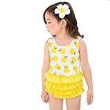 [FERE8890] 女の子 ベビー 連体水着 あひる ミニスカートスタイル 温泉 ジュニア ディズニー スイムウェア 水遊び インナーショーツ付き ギフト イエロー XL 適合身長114〜122cm