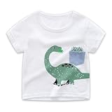 キッズ　Tシャツ　子供　男の子　半袖　綿100%　春　夏　薄手　恐竜　ワニ　通園　90cm (白地＿緑の恐竜＿ポケット付き)