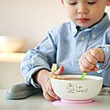 赤ちゃん 食器 吸盤 ひっくり返らない 人気 滑り止め付 お皿 電子レンジ食洗器対応 日本製 ベビー マンチートボウル 離乳食 セット シリコン お祝い ギフト 椀 おわん (グリーン×ピンク, Sサ