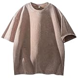 [Fasshonrida] ピグメント加工 古着風 Tシャツ メンズ 半袖 トップス 無地 ヴィンテージ ビンテージ レギュラーフィット ティーシャツ アメカジ 経年変化 顔料染め 綿100 カットソー かっこいい服 おしゃれ カジュアル ストリート系 ユニセックス 人気 tshirt men 春 夏 mocha XL