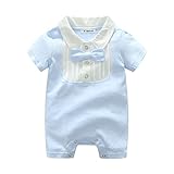ALLAIBB ベビー服 ロンパース 夏 男の子 半袖 新生児 紳士 フォーマル 蝶ネクタイ おしゃれ 生産お祝い お食い初め size 70 (ブルー)