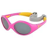DUCO 赤ちゃんの偏光サングラス、ヘッドバンドとメガネボックス、0-3 歳適用する K012 (ピンク/イエロー)