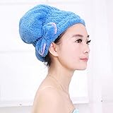 BingQing ヘアドライタオル 女性婦人女児 ロングヘアマジックドライタオル ハット キャップ クイックドライ ターバン 風呂シャワープール用 ブルー