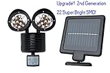 Upgrade Solar Powered Motion Sensor Lights 22 SMD Garage Outdoor Security Flood Spot Light (Black) [