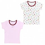 シャツ 肌着 2枚組 ベビー 女の子 半袖 インナー ハート柄 ピンク-ホワイト 95