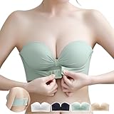 [APIKIE] ストラップレスブラ 紐なしブラ 【ダンサーも愛用・多重滑り止め素材】【ズレ落ちない・美胸美背】 チューブトップ 脇高 ノンワイヤー ブラジャーセット 柔らかい 結婚式 オフショル ブラ ブラジャー 寄せブラ バストアップ (S（70B）, グリーン1枚)