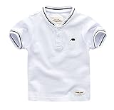 Ziweiba 夏 ボーイズ 男の子 半袖 Tシャツ 立て襟 ポロｔシャツ　 (120, Bホワイト)