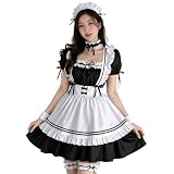 [HEWEAYTA] メイド服 コスプレ 8点セット 男女兼用 - メイド 仮装 S-4XL ショート丈 コンカフェ ハロウィン コスチューム(ブラック ホワイト 4XL)