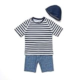 Bonverano　水着　男の子　ラッシュガード　半袖トップス　ハーフパンツ　セパレート　キャップ付　UVカット　三点セット(RYFT13-4)