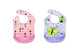 エルフ ベビー(Fairy Baby)ベビー用食事エプロン スタイ 防水 ポケット付き 2枚組（セット2、ピンクと蝶柄）