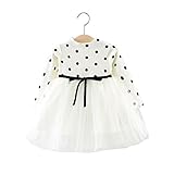 FEVON　ワンピース　子供　ベビー服　女の子　長袖　春　秋　冬　プリンセス　キッズドレス　ふわふわ　チュール　ニット切り替え　可愛い　ドット柄　ガールズ　女児　赤ちゃん　新生児　出産祝い　入園式　通