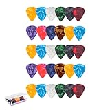 BaraRose ピック エレキ ギター ピック ベース アコギ ミディアム カラフル ティアドロップ 0.71mm 30枚 滑り止め加工 練習用 初心者 収納ケース付き