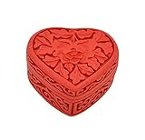 中国スタイルのハート型牡丹柄彫漆宝石箱の2つの小品