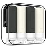 【客室乗務員おすすめ】Redfly トラベルセット シャンプー トラベルセット 90ml 4個セット TSA承認 漏れ防止 シリコン製 詰め替えボトル 旅行用シャンプーセット 収納ポーチ付 BPAフリー 白黒