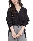 Yidarton ブラウス レディース シャツ 長袖 Vネック トップス プルオーバー 着痩せ ゆったり 体型カバー 無地 通勤シャツ 二次