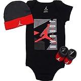 NIKE(ナイキ)エア・ジョーダン 0-6months ブラックシェブロエアジョーダン(JUMPMAN)半袖ボディスーツ超豪華3点セット [並行輸入品]