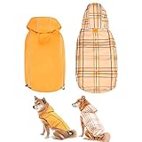 BINGPET 犬 レインコート カッパ 雨具 服 防水 防風 防雪 帽子付き 夜間 反射性 犬服 調節可能 ペット服 犬の服 リードホール マジックテープ チェック柄 専門素材 防水性がばっちり 梅雨対策 通気性 汚れ防止 着脱簡単 散歩 柴犬 小型犬 中型犬 大型犬 （イエロー、L）