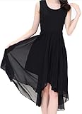 Zufriedeneer フィッシュテール ドレス ワンピース シフォン シースルー (04.3L, 黒)
