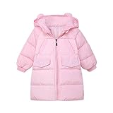 POTOJP 無地 ロングコート ダウンジャケット キッズ ダウンコート 子供服 長袖上着 クマ耳フード付き アウター ジャケット 防寒 綿服 通学 普段用 男女兼用 (100, PK)