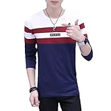 【Smile LaLa】メンズ スタイリッシュ Tシャツ クルーネック カットソー カジュアル トップス 長袖 ゆる 無地 春 秋 トレーナー (ネイビー, XL)