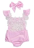 2pcs Newborn Baby Girlバックレス夏ロンパース+ヘッドバンドボディスーツ服装 カラー: ピンク
