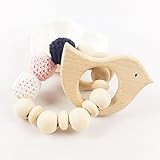 木製 歯固め ジュエリー オーガニック ブレスレット とり型 ママ授乳 ベビー ラトル チュアブル 赤ちゃんのおもちゃ がらがら[BPAフリー][FDA認可済]木育 安全 無味 鳥