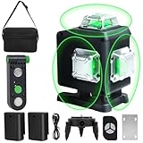 レーザー墨出し器、墨出しレーザー、4Dグリーンレーザー墨出し器、4x360°、水平器 レーザー ビルドとアライメント用、充電式バッテリー、リモコン、磁気回転スタンド レーザー安全基準:クラス2 16ライン