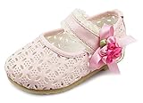 Candykids　ベビー 夏 シューズ 赤ちゃん 可愛い プレゼント 軽量 履かせやすい マジックテープ ストラップ 花 新生児 フォーマル靴 (内寸12.5cm, ピンク)