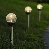 Jimeng　2PCSセット　ステンレス＆ガラス ソーラーライト　ソーラーガーデンライト　ヒビ加工　LEDライト　ガーデンライト　ウォームホワイト