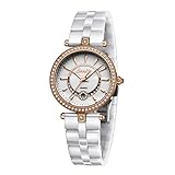 SUNKTA レディース腕時計可愛い日付表示 ステンレススチールファッションエレガントビジネスウォッチ防水アナログクオーツセラミック時計カジ