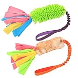 SCHITEC 犬 おもちゃ ぬいぐるみ 音の出る ロープ ロング 噛むおもちゃ 【２点セット・ストレス解消・運動不足解消】 頑丈 知育玩具 大中小型犬に適用 犬用おもちゃ (シェニール+ショートハンドル、人造ウール+ショートハンドル)