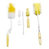 Honel スポンジブラシ 哺乳びん洗浄 洗いブラシ 哺乳瓶 ブラシ 2WAYタイプ プラスチック製哺乳びん専用 5点セット イエロー