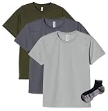[グリマー] ＵＶドライTシャツ 3枚組 Sportsソックスセット グレー/ダークグレー/アーミーグリーン L
