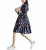 Spinas(スピナス) マタニティ レディース バード柄 鳥 コーデュロイ 襟なし ノーカラー チュニック ワンピース ミドル丈 秋冬春 あったかい うれしい5サイズ展開(S)