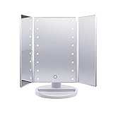 照明付きメイクアップ化粧台ミラー、tri-fold Illuminated Cosmetic Mirror with 3 x / 2 x / 1 x倍率、充電式LEDライト卓上ミラーwith USBケ