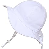 赤ちゃん用 50+ UPF 日光予防帽子 Sun hat、サイズの調整可能、チン・ストラップ付き(S: 0-9ヶ月, 白い)