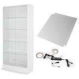 【福袋】【地球家具】フィギュアラック「ワイド」新シリーズセット 幅83cm 奥行29cm 【正規品】[鍵付きコレクションケース] [耐震]（引き戸 ハイタイプ本体+背面ミラー2枚+LEDセット） ホワイト