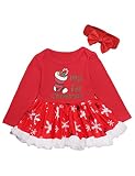 赤ちゃん 女の子 クリスマス 服装 ロンパース ドレス ジャンプスーツ - ロングスリーブ ガウン プレイスーツ 〜と ボウヘッドバンド BESBOMIG
