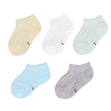 Feidoog　子供ソックス キッズ ショートソックス　 赤ちゃん　靴下 通気 無地 爽やか ベビー　メッシュ　薄型 カラフル 可愛い 女の子 幼児用　男の子 新生児　春夏 5足セット　S(0-1歳)