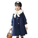PAPA KIDS　子供服　女の子コート ガールズ アウター トレンチ コート 秋冬 防寒着 発表会 パーティー 入園式 (140cm, ネイビー)